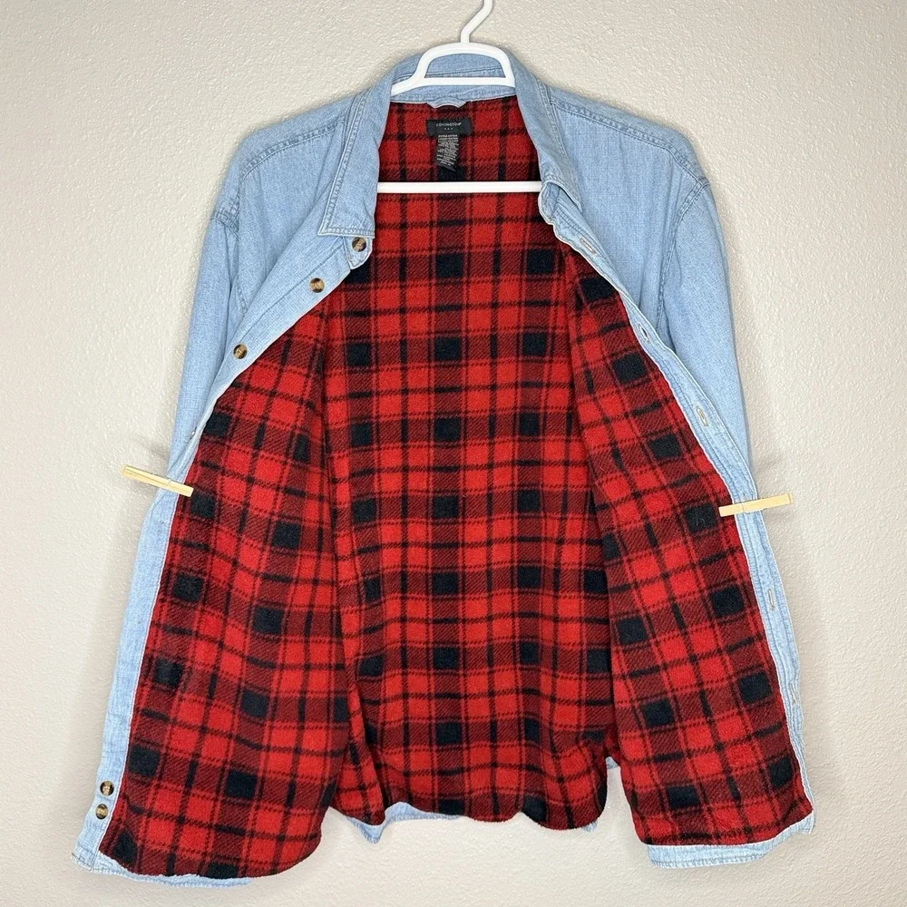 VTG 90s Denim Shirt Jacket Flannel Lined Plaid Grunge Workwear Barn‎ Coat XL
